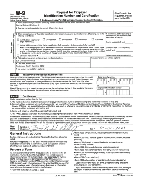 2021 IRS Form W-9 BEN